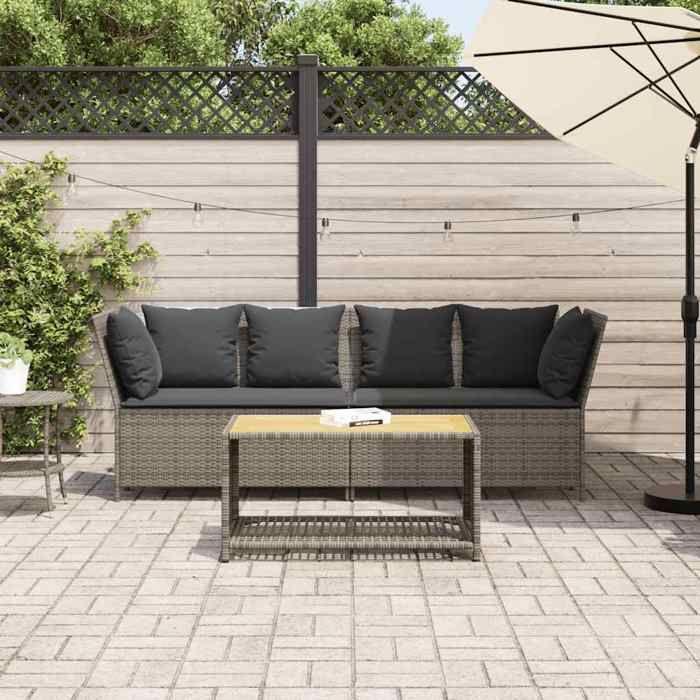 VidaXL Canapé de jardin avec coussins Gris Résine tressée, canapé d'extérieur, causeuse de jardin, meuble d'extérieur, siège 4104124