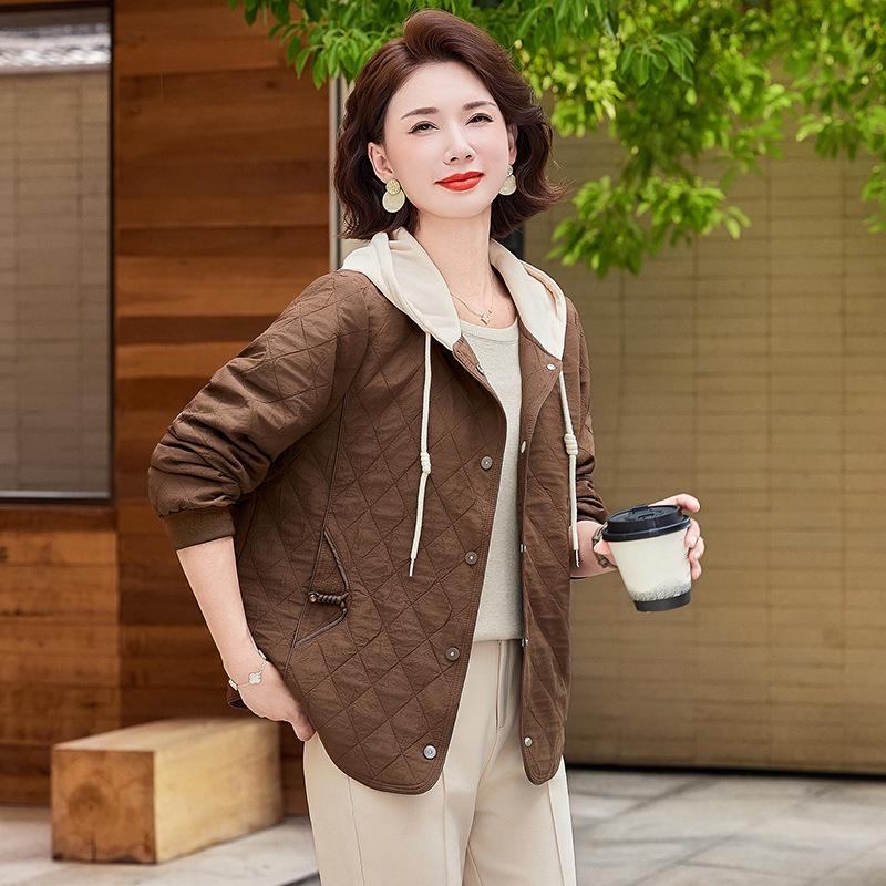 2025 Women's Slim Fit Padded Jacket with Hood - Fashionable for Middle-Aged and Elderly, Loose Top Sweatshirt for Moms