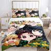 Juego de Ropa de Cama con Estampado de Demon Slayer Nezuko Ropa de Cama Matrimonial Queen Doble Individual King Size Funda Nórdica Juego de Ropa de Cama de Lino Regalo para Niños Adultos