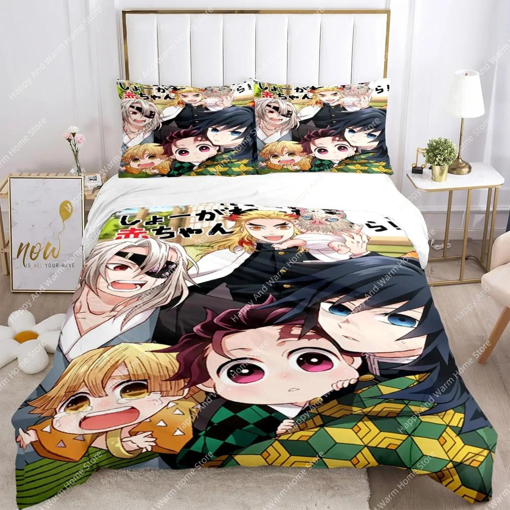 Juego de Ropa de Cama con Estampado de Demon Slayer Nezuko Ropa de Cama Matrimonial Queen Doble Individual King Size Funda Nórdica Juego de Ropa de Cama de Lino Regalo para Niños Adultos