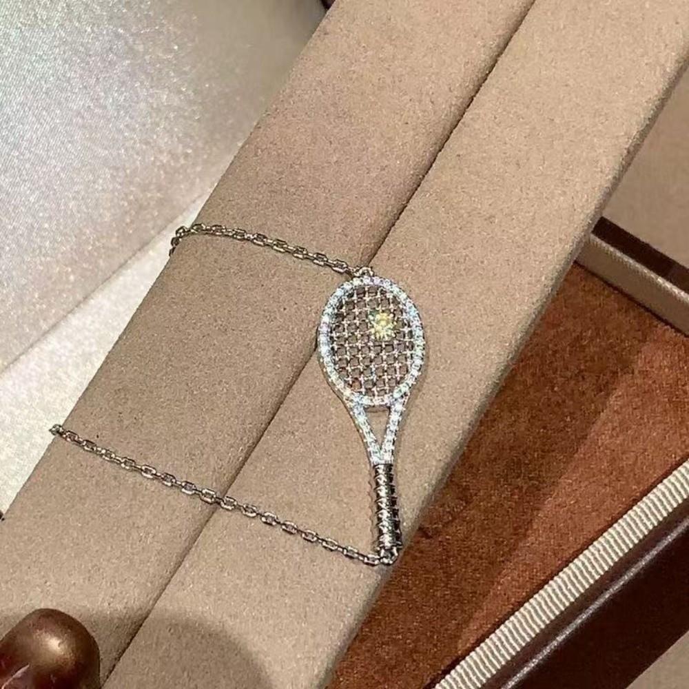 Adjustable Chain Tennis Racket Necklace Dazzling Sport Theme Jewelry Sport Party
