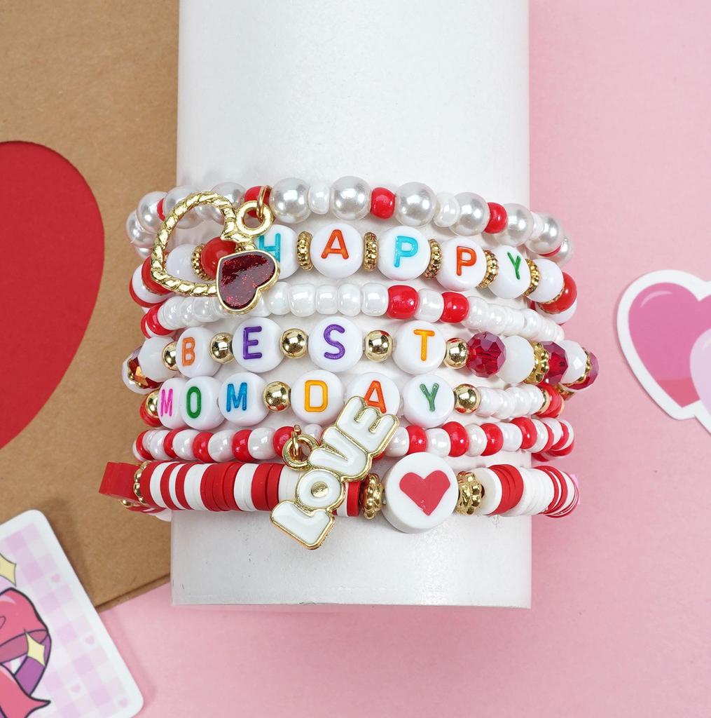 2026 Buntes Elastisches Perlen-Herz-Anhänger-Armband - Künstlerisches Retro-Geschenk für Mütter