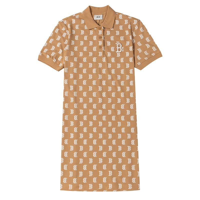New MLB Short Sleeved Dress Women's Khaki 3FOPM0143-43CAL