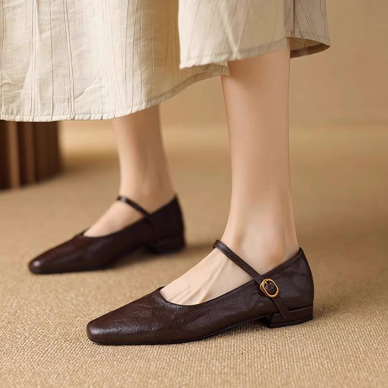 Soft sheepskin black high heels 2025 spring and autumn new French retro thick heel with Mary Jane shoes women's single shoes