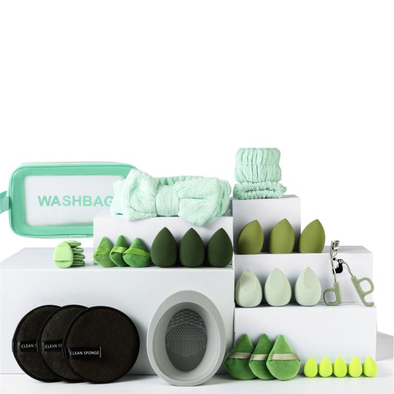 Multi-piece Powder Puff Set: Includes Beauty Blender, Thumb Puff, Mini Puff, and Cotton Puff In 5/14/19/25/34-piece Options.