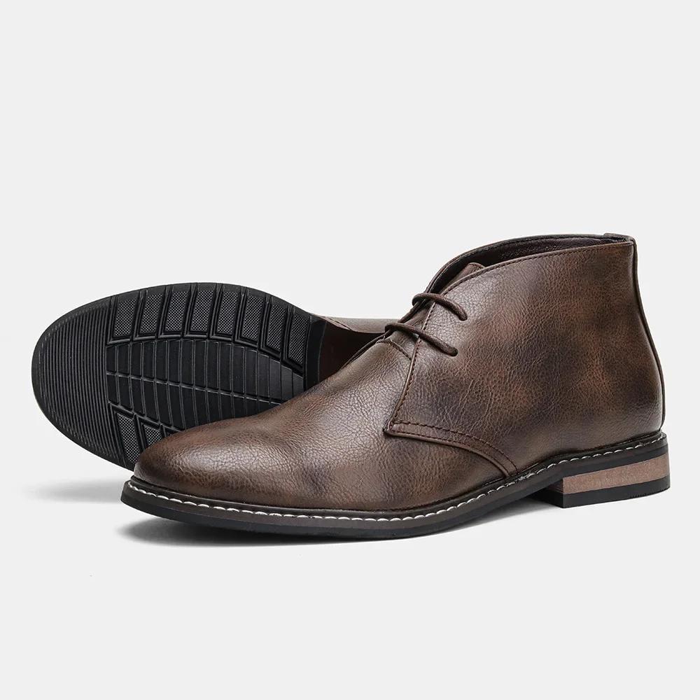 Men Boots LaceUp Fashion Men'S Classical Retro Leather Chukka Turf Ankle Boot Mens Lace Short Desert High Top Shoes