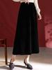 2025 Fall/Winter French Retro Black High Waist Silk Velvet Midi Skirt for Women - Slimming Pencil Design
