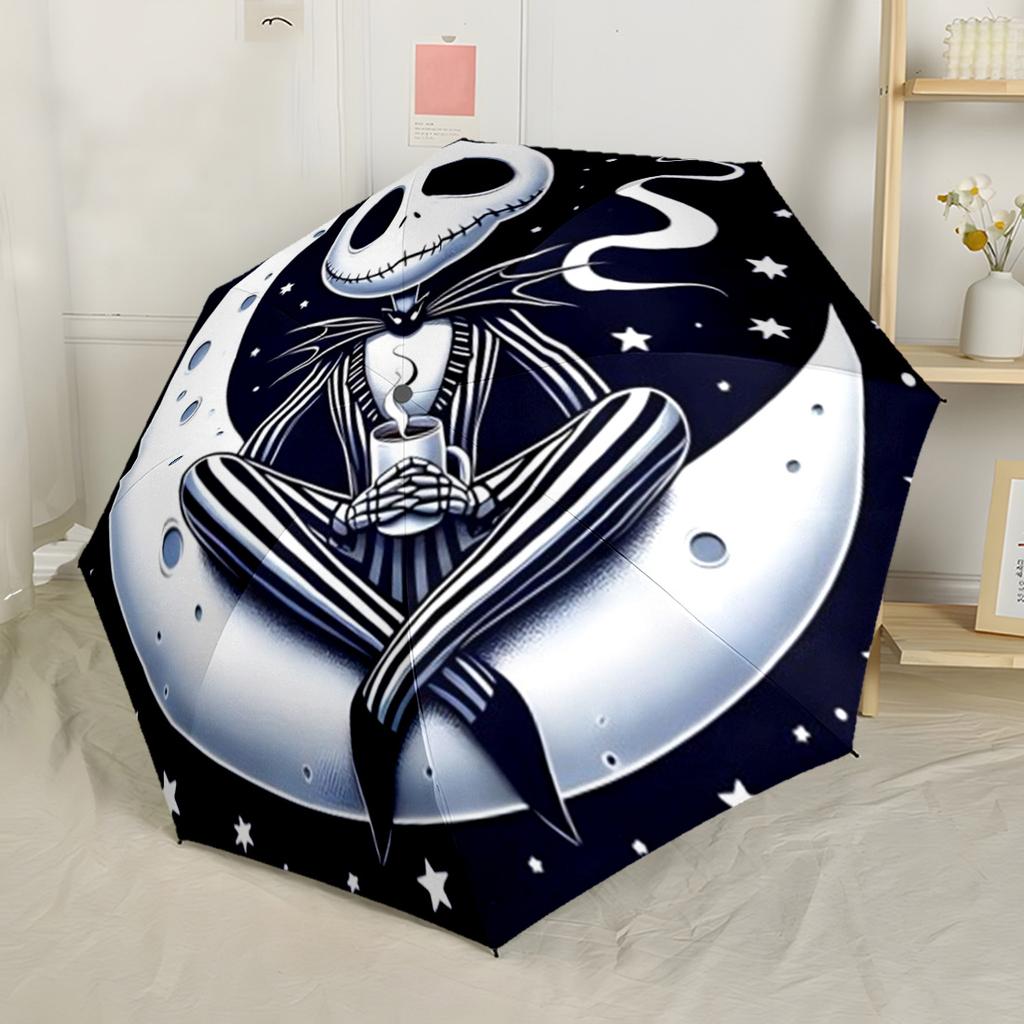 Nightmare Before Christmas Automatischer Regenschirm mit 8 Speichen Langlebiger Kunststoff & Eisen Reiseutensil Eleganter Damenregenschirm Spirituelles Geschenk