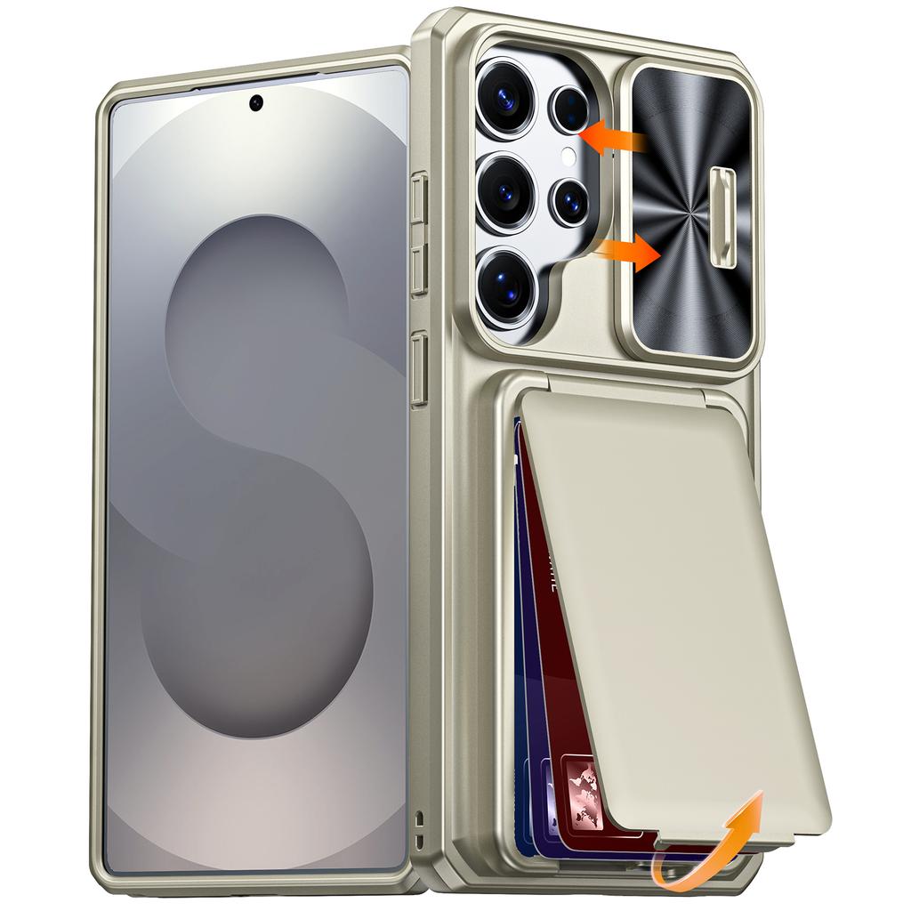 RFID Blocking Phone Case with Wallet Card Holder Raised Bezel and Sliding Lens Cover for Samsung Galaxy S25 Ultra-Purple