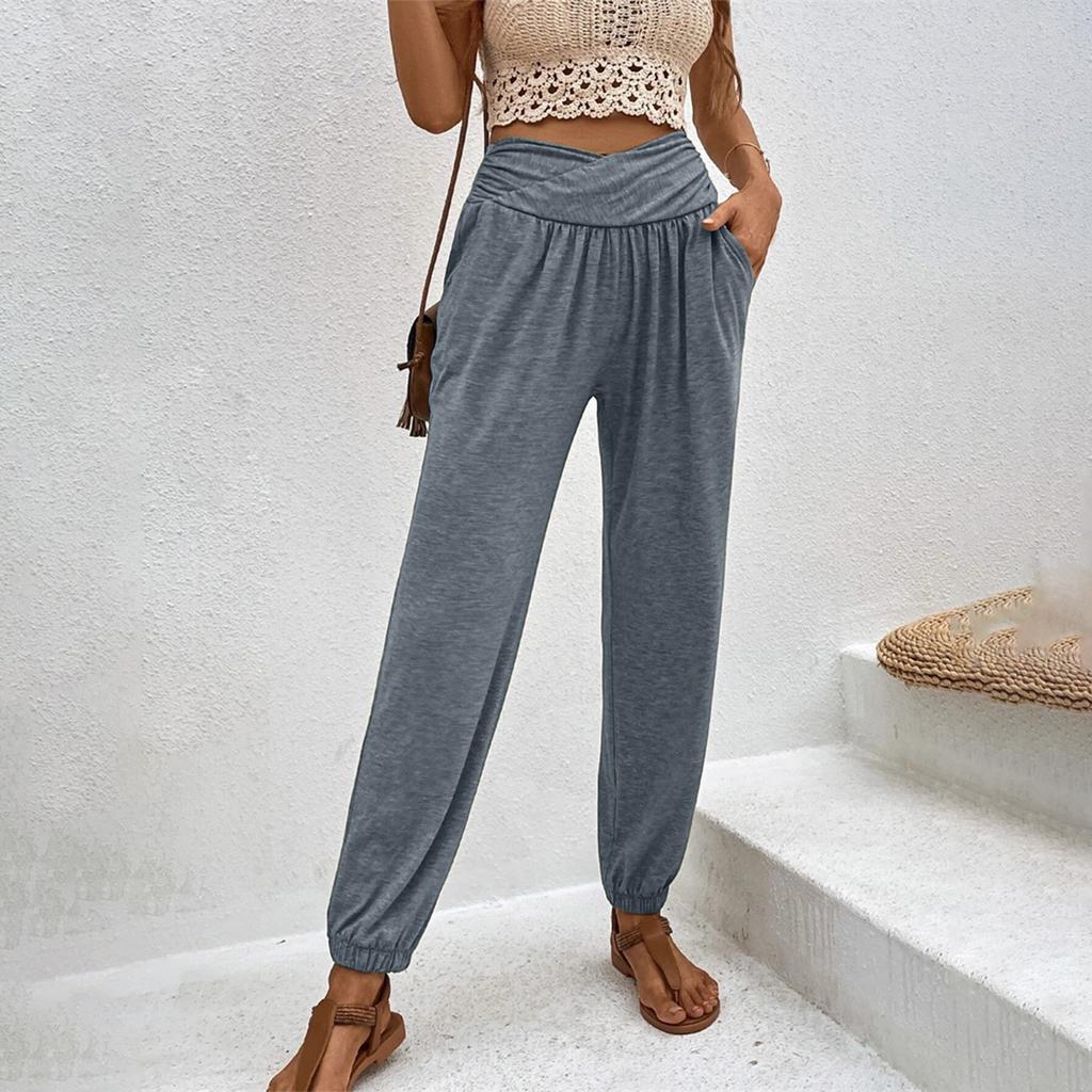 Women's High Waist Loose Fit Casual Lounge Pants with Elastic Waistband and Side Pockets for Daily Wear