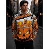 Men Halloween Hoodie Pumpkin Skull Ghost Bat Graveyard Castle Tombstone Moon Pattern Pullover Spooky Party Casual Sweatshirt