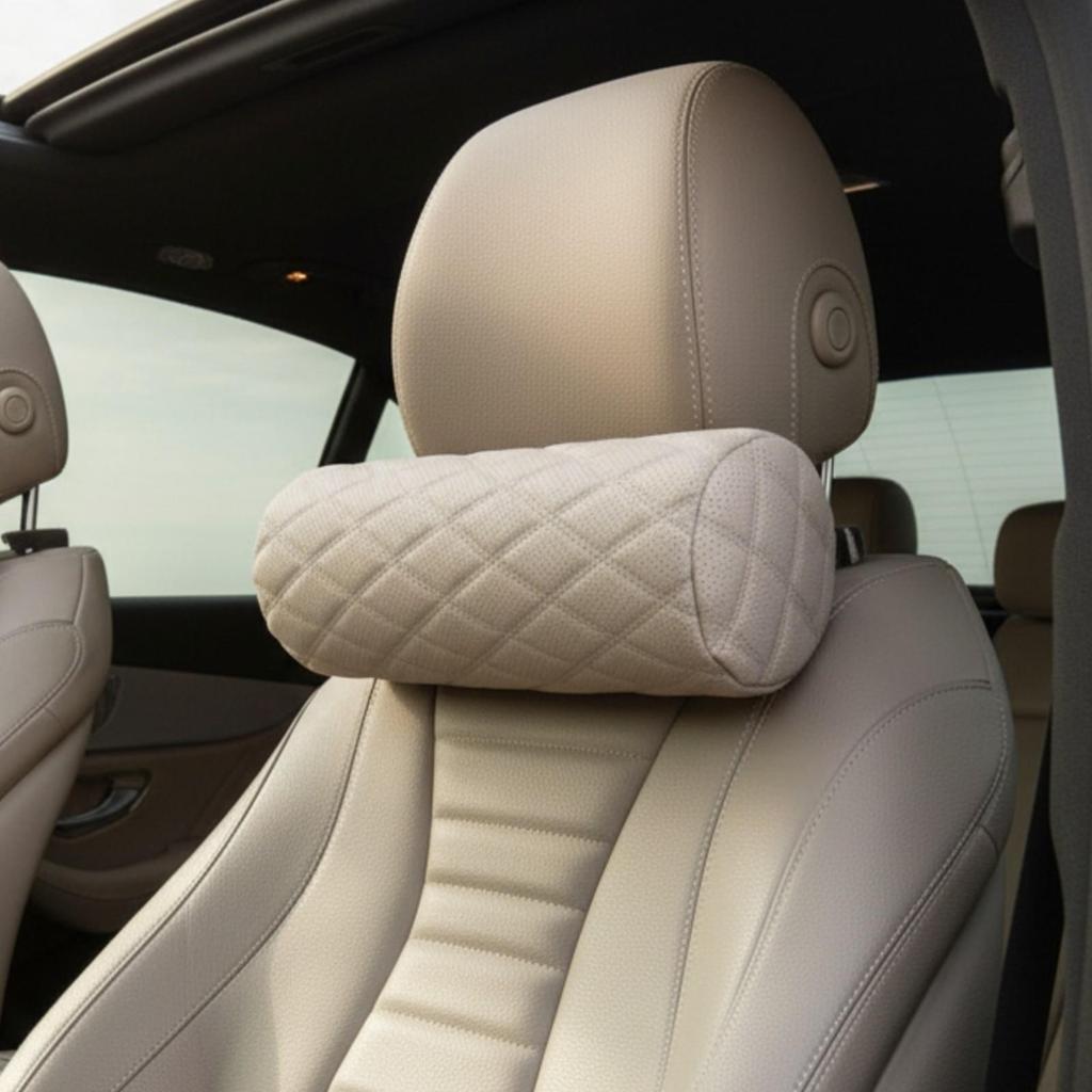 Perforated Leather Neck Pillow with Diamond Quilted Pattern High Density Car