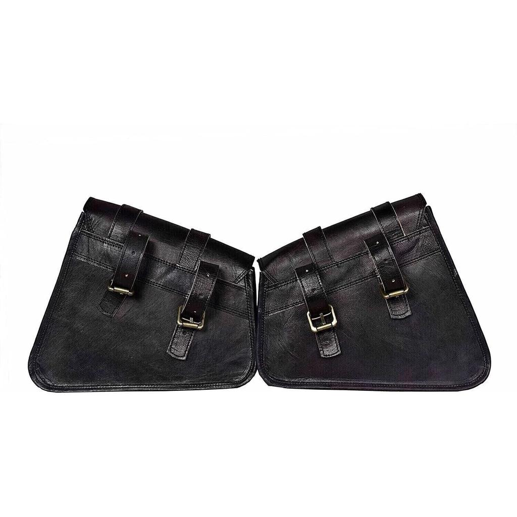 Side Pouch Motorcycle Saddle Panniers Saddlebags 2 Bags Handmade Black Leather