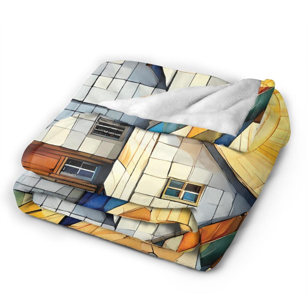 Warm Soft BlanketStudents Travel Cottage Quilted House Throw Blanket  Flannel Bedspread For Outdoor Novelty Sofa Bed Cover
