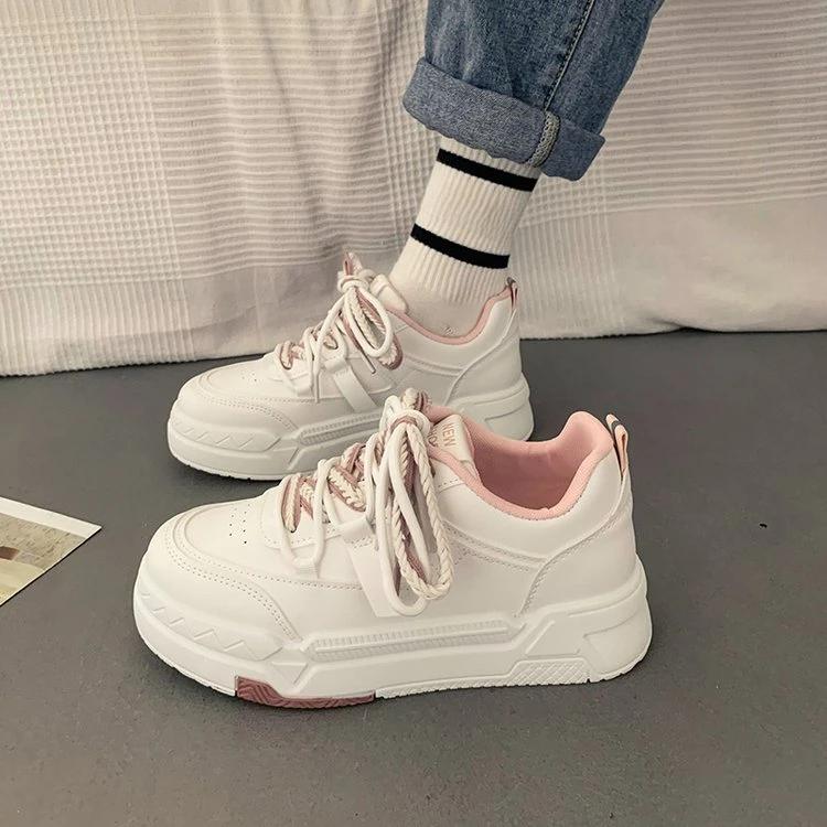 2024 Autumn New Thick Bottom Round Head Small White Shoes Women Casual Board Shoes Women Sneakers