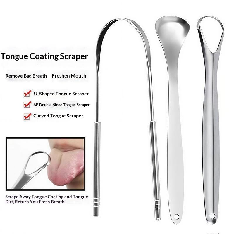 3Pcs Stainless Steel Tongue Scraper Professional Tongue Brush Cleaner For Removing Tongue Coating Oral Care Tool