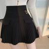 Black White Pleated Skirts Casual Slim College Women Korean Elastic High Waist Mini Metal Letter D A-line Skirts Clubwear