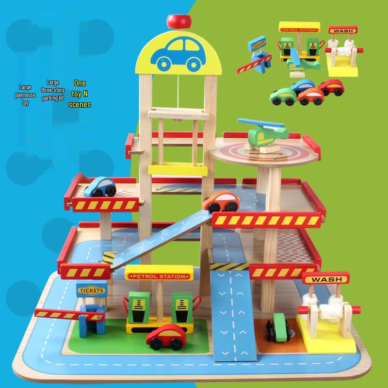 

Детский деревянный игровой набор «Парковка» с собранной автомобильной трассой