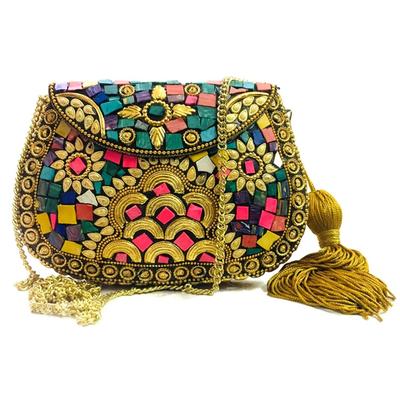 Women's Metal Mosaic Shell Mop Wedding Party Box Clutch (Multicolour)