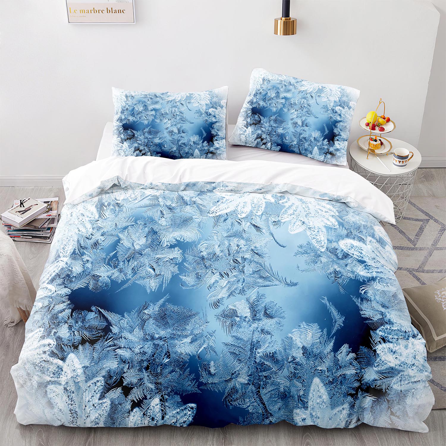 

3D Snowflake King Queen Duvet Cover Romantic Purple Snow Landscape Bedding Set For Kids Teens Adults Christmas Soft Quilt Cover EU single(135x200cm)