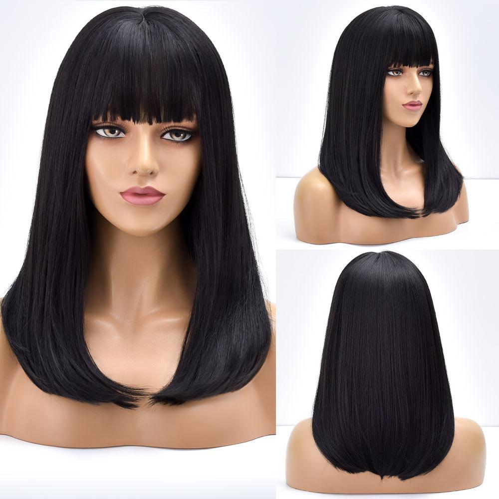 Blonde Ombre Long Straight Gold Synthetic Wig With Bangs For Black White Women Heat Resistant Fiber Daily Hair Cosplay Wigs