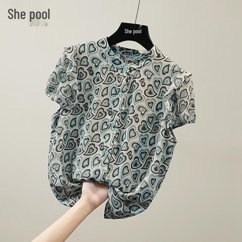 Women s French Retro Floral Ruffle Chiffon Blouse L