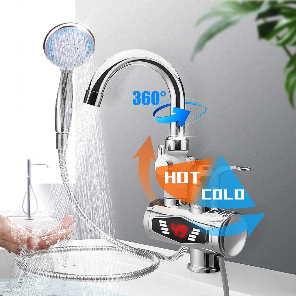 3000W Stainless Steel Water Heater Faucet With Shower Head 3S Fast Heating Instant Hot Water for Kitchen Bathroom Electric Tap