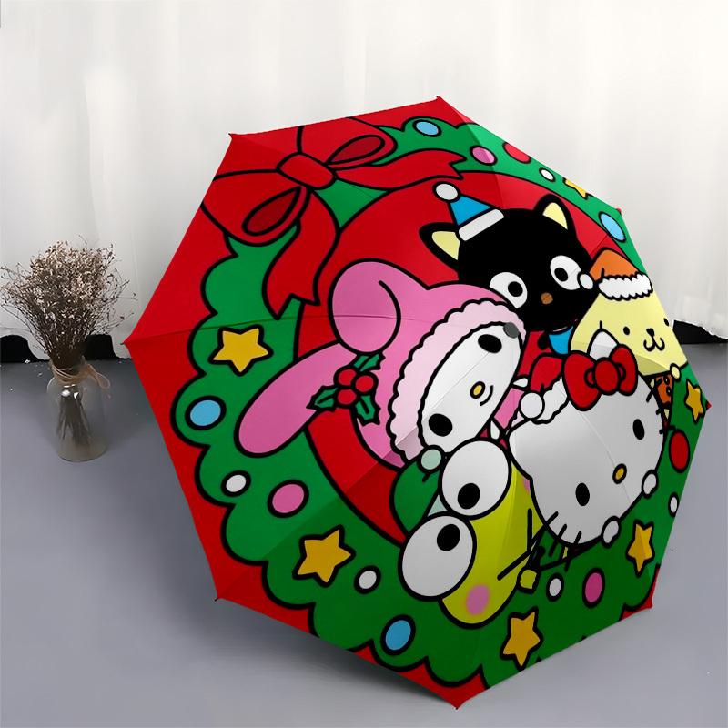 1pc Christmas Hello Kitty CharactersUmbrella with Plastic Handle,Suitable for All Seasons Home Travel Outdoor UmbrellaSanlio147