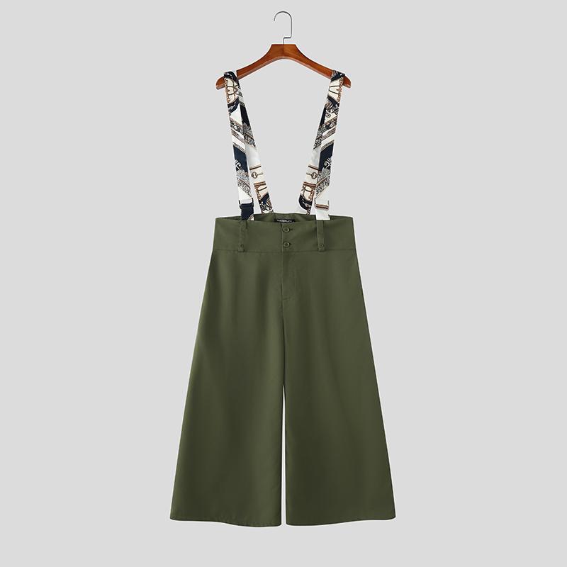 INCERUN Herren Druck Hosenträger Reißverschluss Taille Lässig Weite Beine Overalls Hose Streetwear