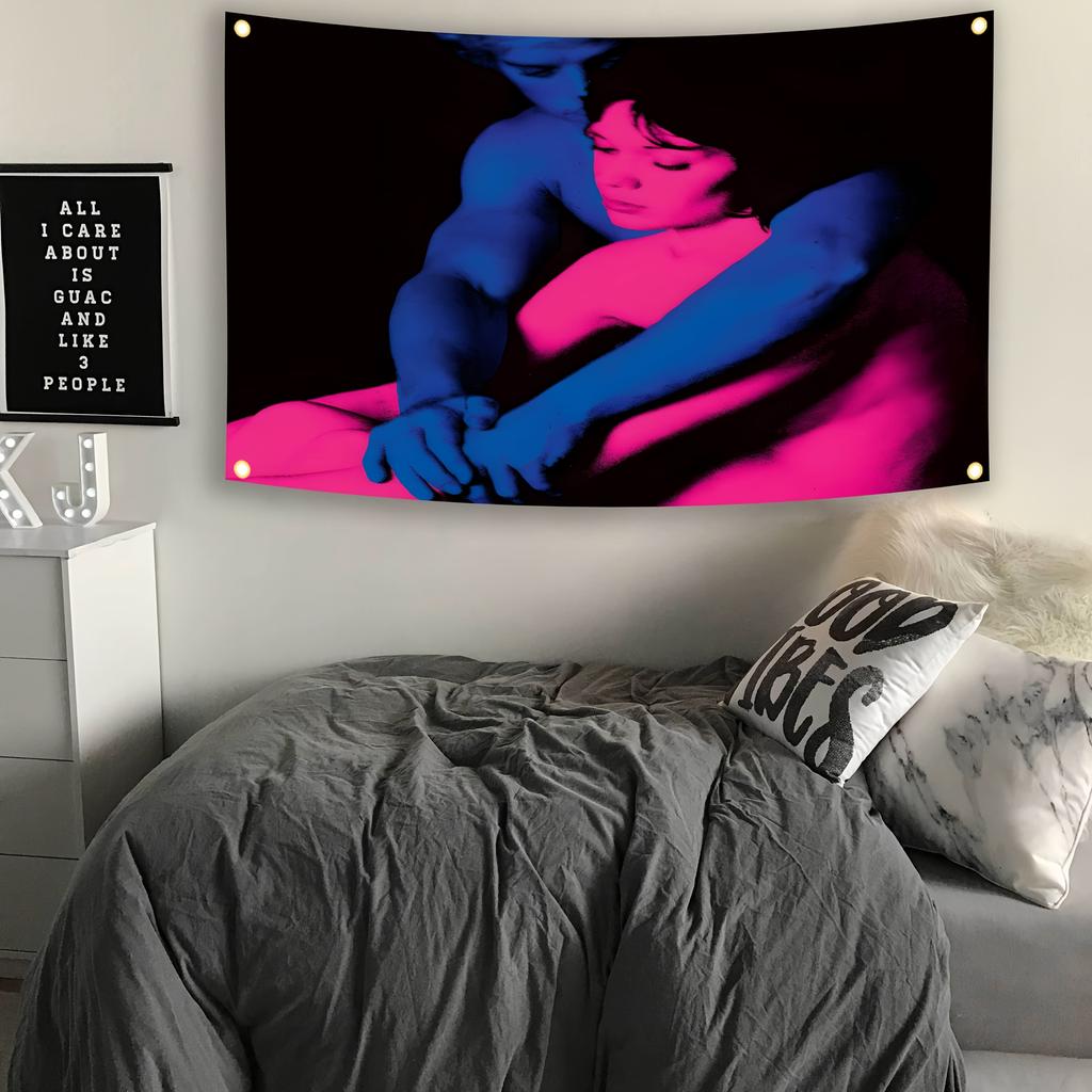 VIKAMA Neon Embrace Couple Tapestry Cyberpunk Color Block Print Trendy Bedroom Rental Home Background Decor Tapestry