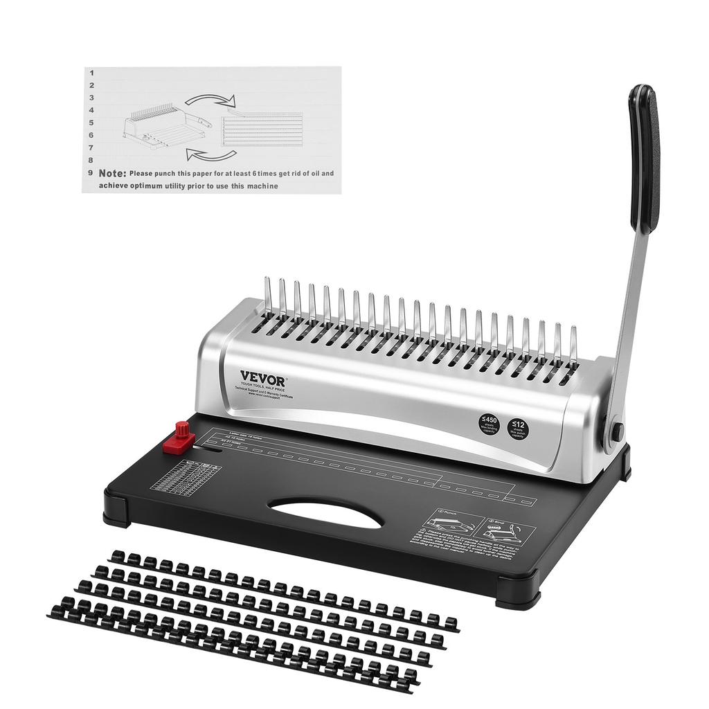VEVOR Binding Machine, Comb Binding Machine 21-Holes Binding 450 Sheets, Book Binder Machine with 100 PCS 9.53 mm Comb Binding Spines