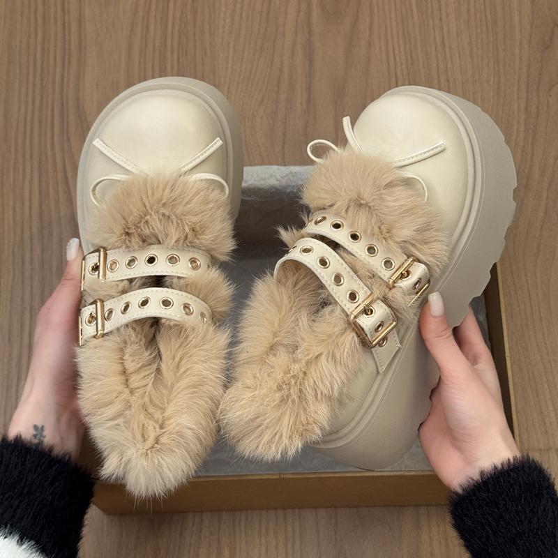 

2026 Spring Autumn Height Increase Women Mary Jane Shoes Elegant Dress Shoes Ladies Outdoor Fur Lining Platform Pumps Shoes 39