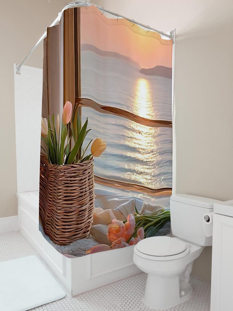Elegantní sprchový závěs do okna při západu slunce Inspirovaný přírodou Domov Moderní umělecký design Vodotěsný Polyester Ekologická tkanina