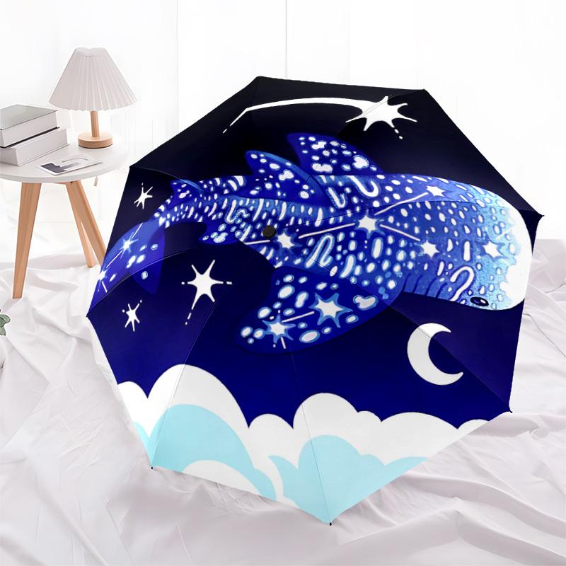 1pc Whale Shark Sky Automatic Open/Close Umbrella 8-Rib Strong Frame, Portable Travel Umbrella for Women & Men, 072