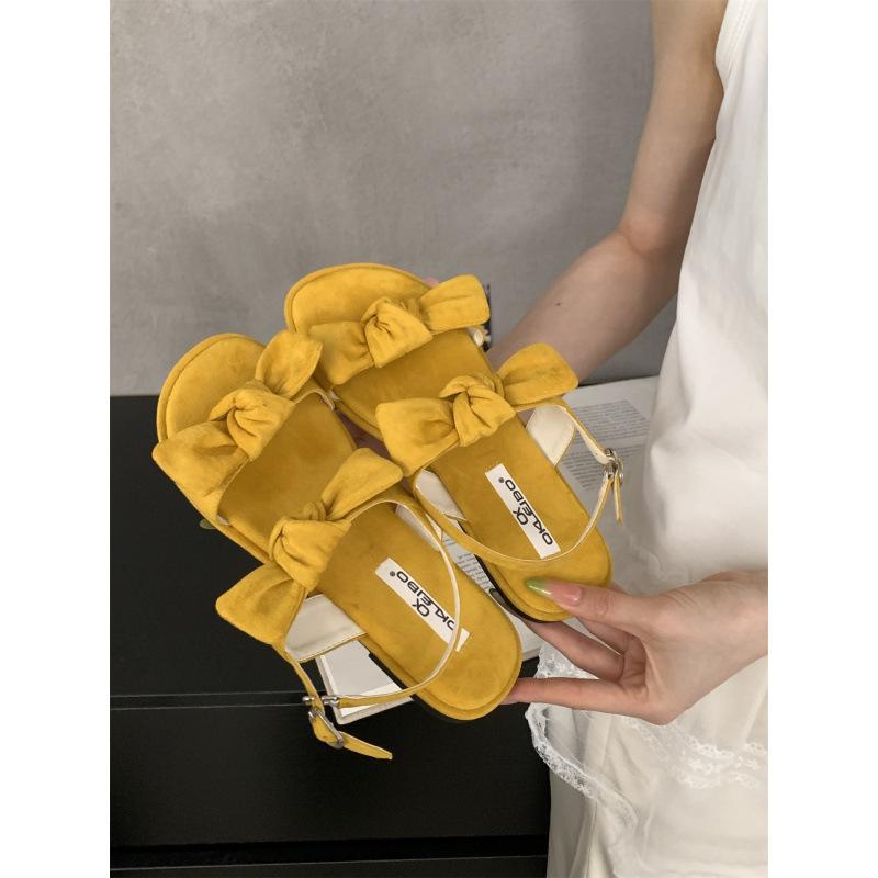 Soft-soled shoes for women 2025 summer new fashion versatile bow with thick heel sandals for women
