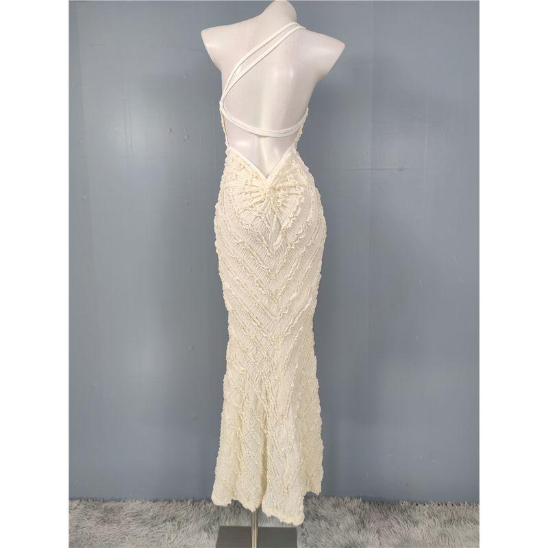 Export Single Sexy Sexy Pure Desire Ruffles Waist-Tight Slim Looking Padded Shoulder Diagonal Collar Hip-Wrapped Open Back Banquet Dress Women