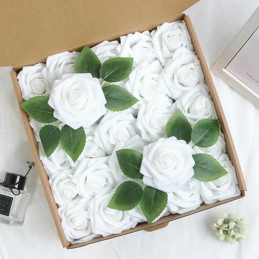 

25 шт. Рождественские пенопластовые искусственные с стеблями лист головка розы DIY поделки подарок декор дома комнаты свадебное украшение аксессуары для Навидада 25Pcs