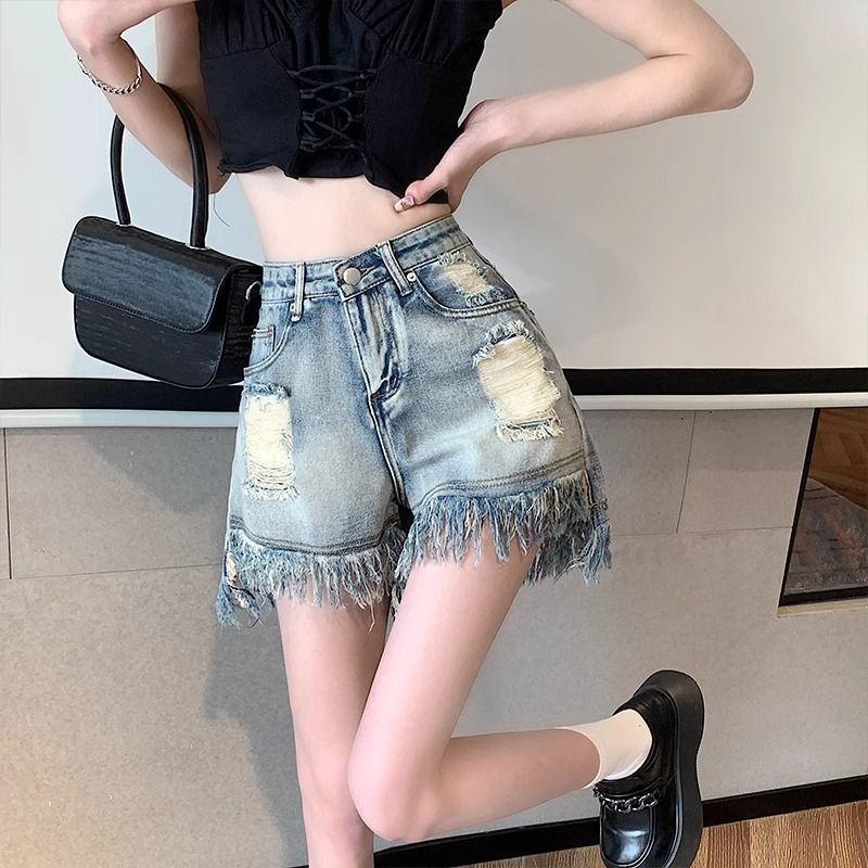 High Waist Denim Shorts Women Loose Fit Summer A Line Wide Leg Casual Shorts