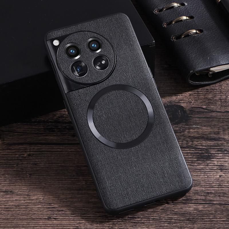 

For OnePlus 12 Case Magnetic Premium Fabric +TPU Anti-slip Ultra Thin Woven Textile Felt Cloth Cover For One Plus 12 For OnePlus 12