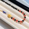 Wind 6mm Autumn and Winter Natural Carnelian Black Agate Freshwater Pearl Lapis Lazuli Sweater Chain Necklace Clavicle Chain
