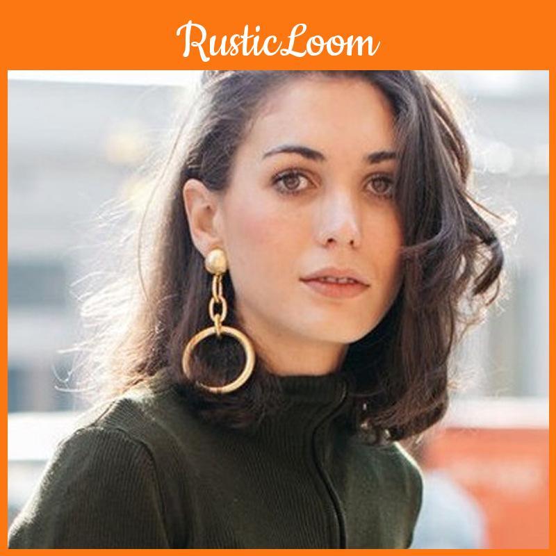 Circle Unique Gold Earrings Geometric Shape For Fashionable Women