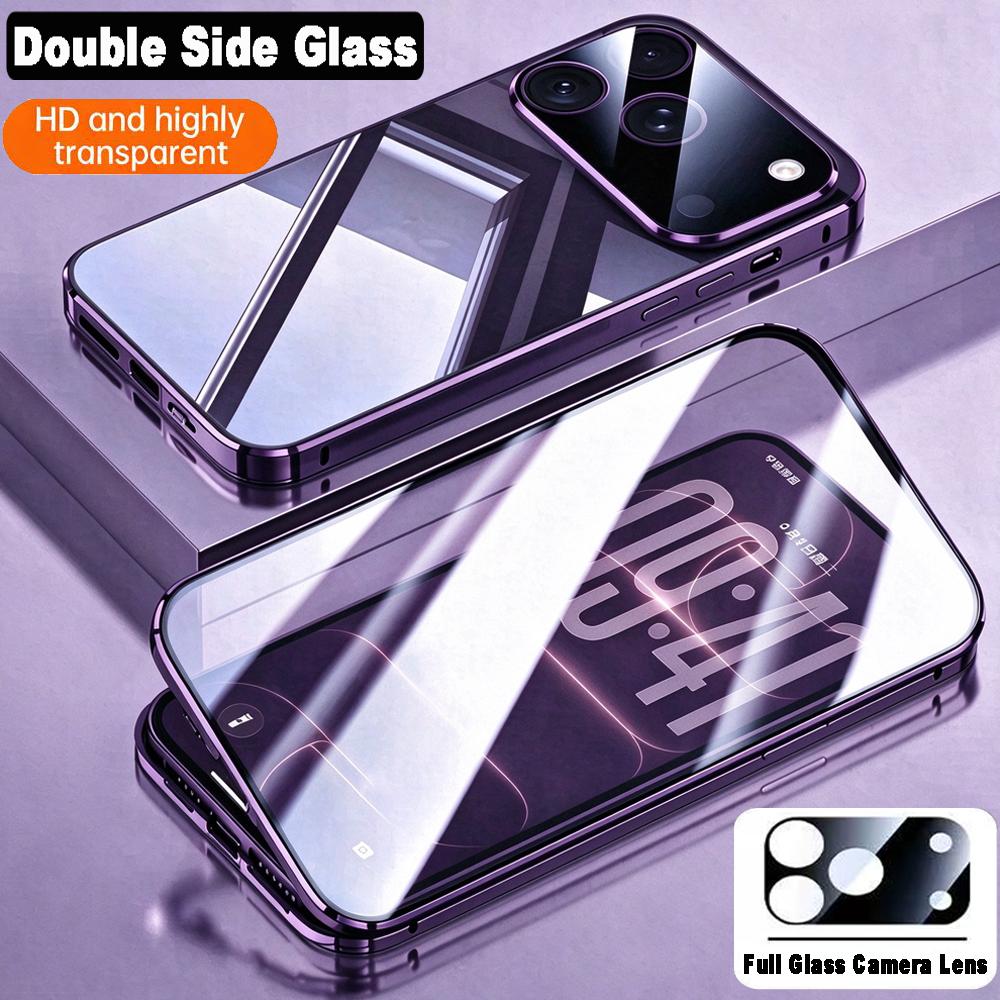Luxury 360° Full Coverage Double Sided Tempered Glass Case For iPhone 18 17 16 15 14 13 12 11 Pro Max Anti-scratch Magnetic Phone Cover