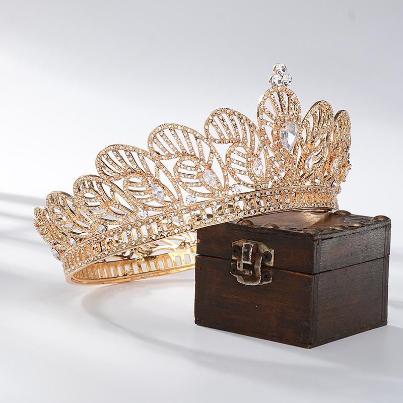 Barokowa tiara ślubna złota drobny cyrkon okrągła korona dodatki do włosów ślubnych