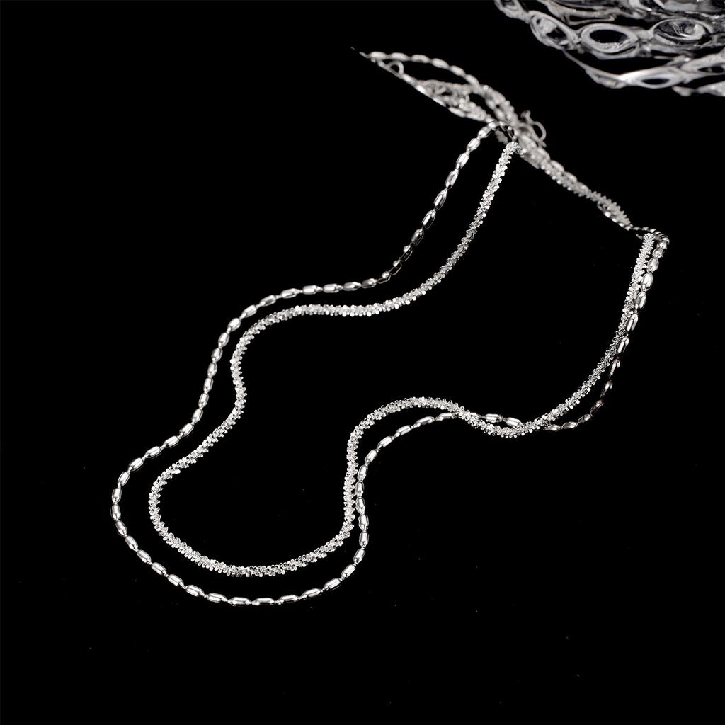S925 silver small rice grain double layer stacked necklace femininity versatile gypsy star sparkling plain silver neck chain