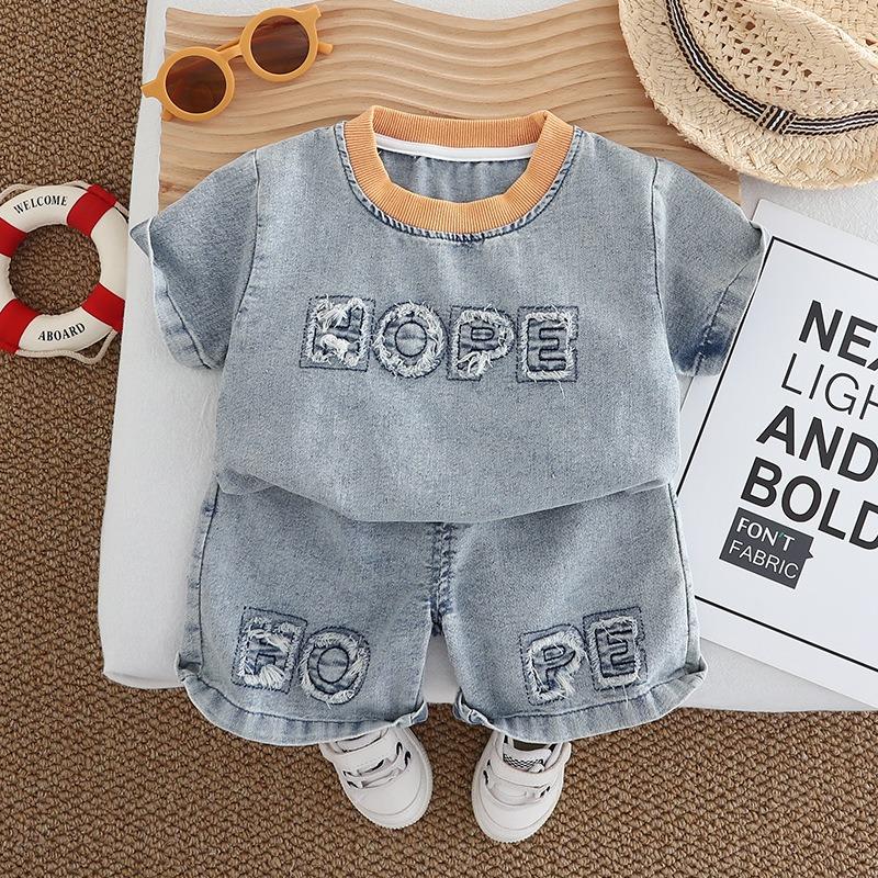 Children Cotton Clothes Summer Boy Causal Denim T Shirt Short Set Infant Kid Fashion Toddler Tracksuit