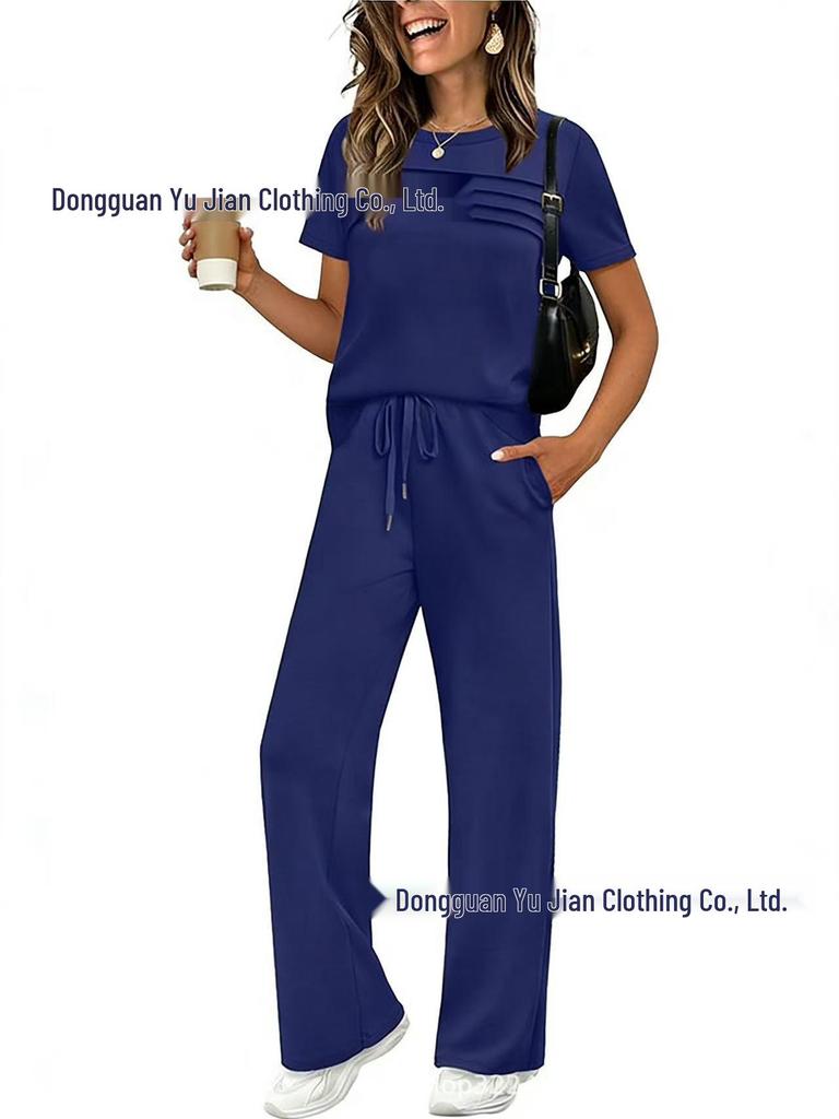 2026 Spring/Summer Women's Set: Short Sleeve Top & Elastic Waist Wide Leg Pants