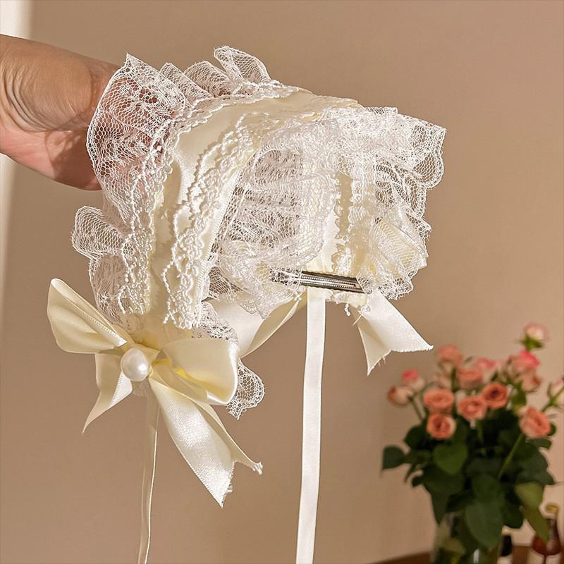 

Lolita Cosplay Cat Ears Headband Lace Bow Headwear Sweet Lace Bow Ribbon Headdress For Women Hairpin Vintage Hair Accessories