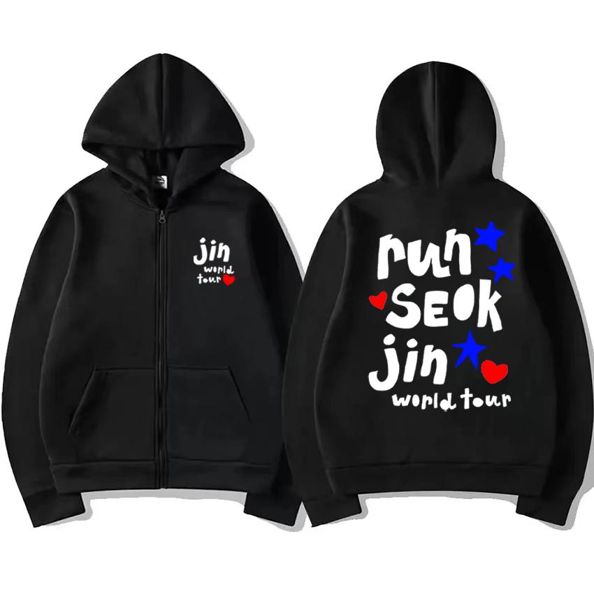 

Jin Runseokjin World Tour Clothing Men Women NEW Casual Hoodie Coat Fleece Hip Hop Zip Up Jacket Vintage Hip Hop Streetwear XL чорний