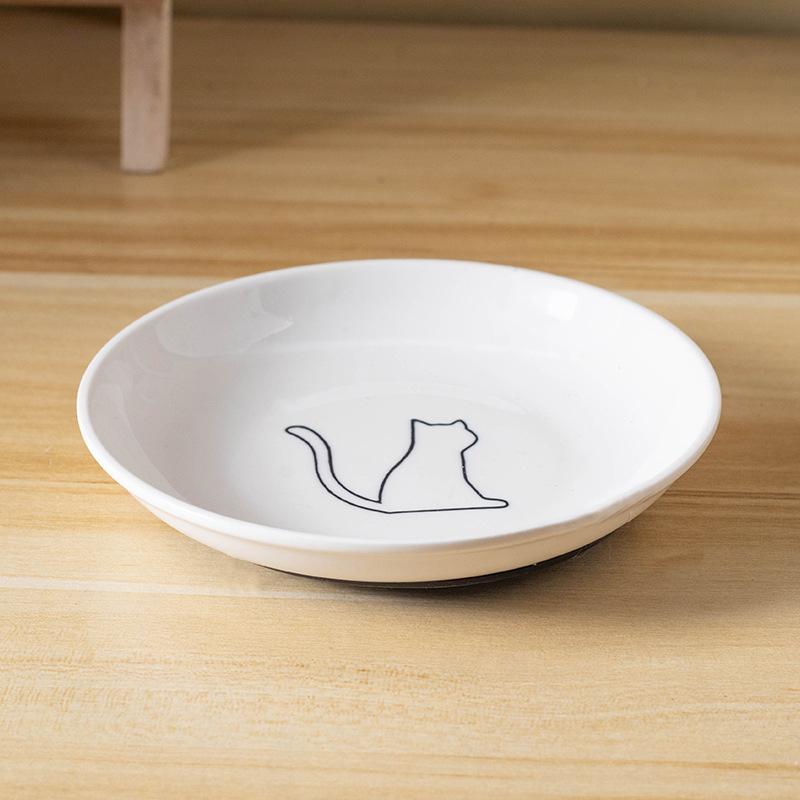 Ceramic Cat Plates With Silicone Anti Slip Pad Pet Cat Snack Bowl Cute Kitten Food Bowl Pet Kitten Water Bowl Pet Supplies