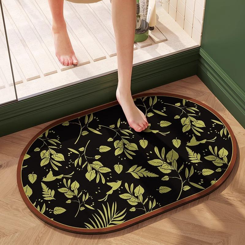 Bathroom Carpet Absorbent Floor Mat Diatom Mud Bath Shower Area Non-slip Mat Plants Flowers Home Decoration Rug for Toilet
